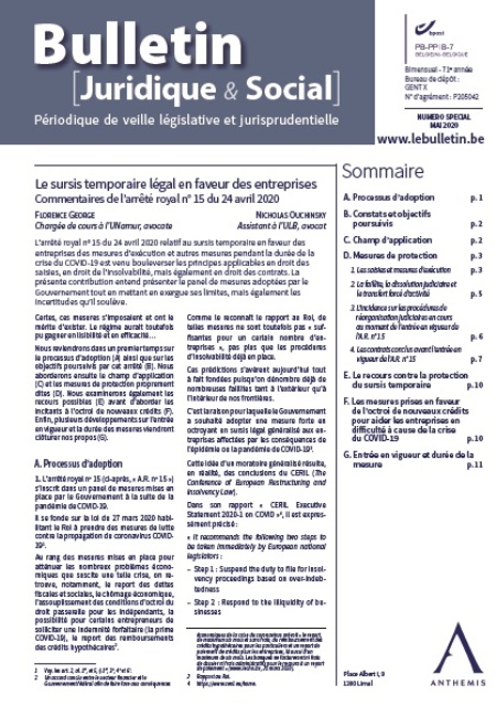 Le sursis temporaire légal en faveur des entreprises – Numéro spécial du Bulletin Juridique & Social