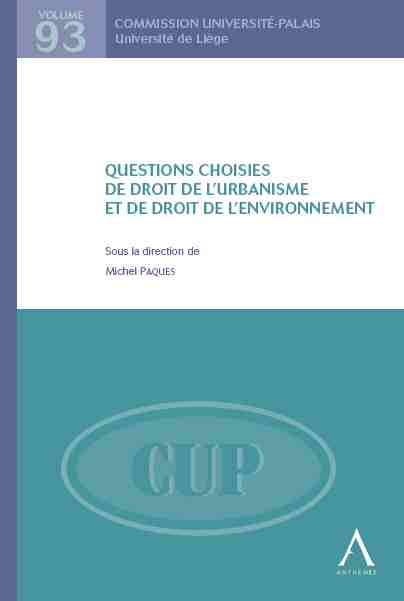 Questions choisies de droit de l'urbanisme et de droit de l'environnement