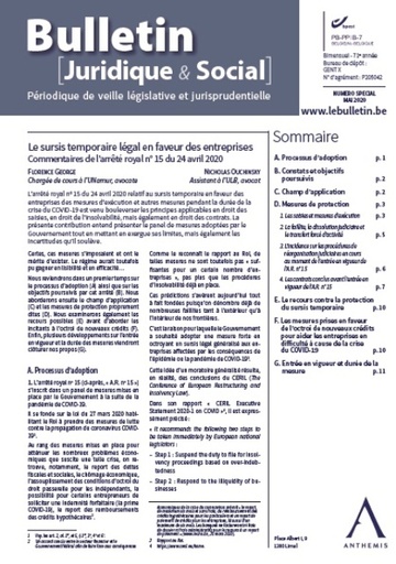 [BJSHS1] Le sursis temporaire légal en faveur des entreprises – Numéro spécial du Bulletin Juridique & Social